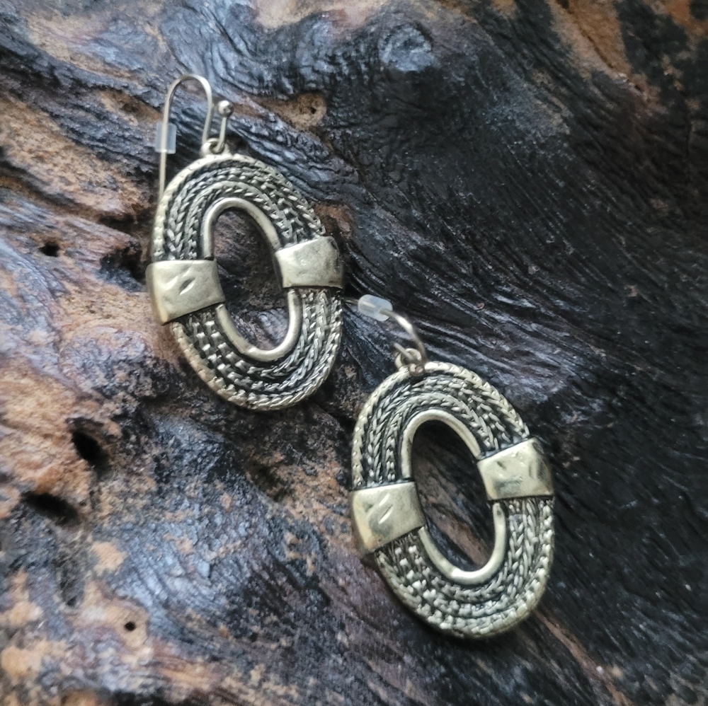 Brassy Braided Oval Dangle Earrings
